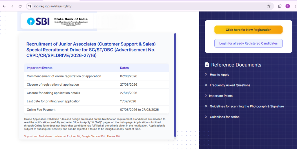 SBI Junior Associate Recruitment 2026 Apply Online